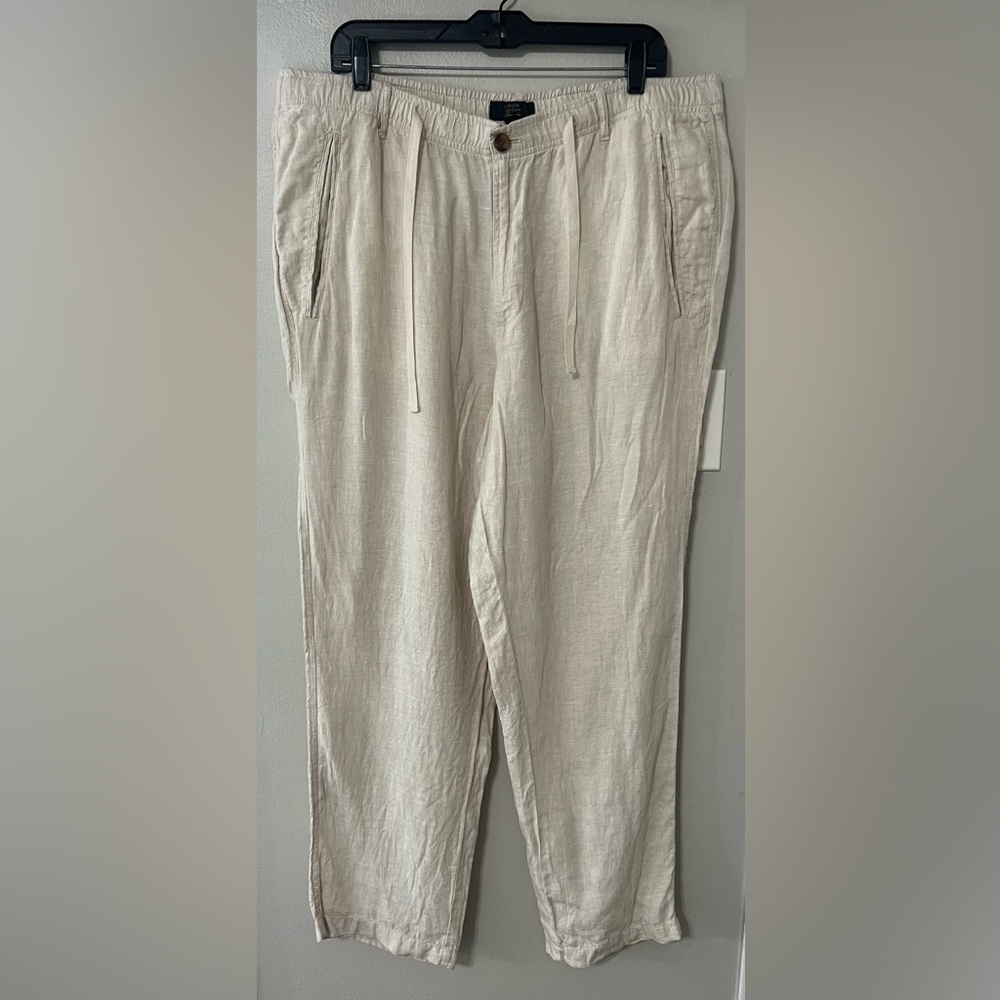 Club Room Luxury 100% Linen Pants Men’s XL Ivory Elastic Waist Drawstring 38x30
